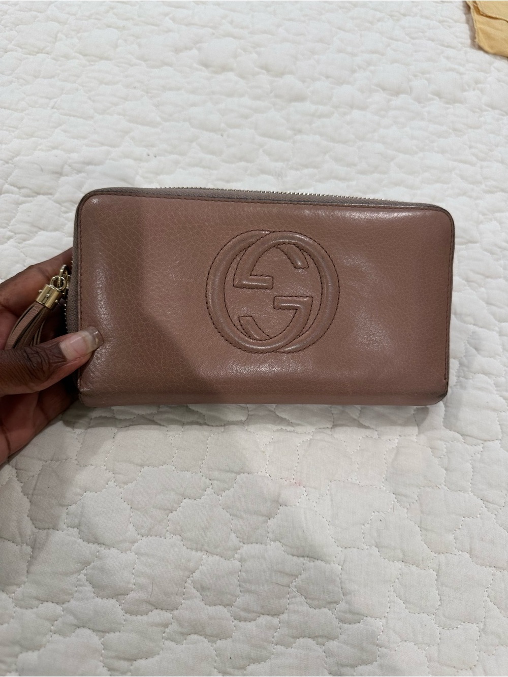 Gucci Blush Pink Embossed Leather Zip Wallet
